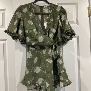 Floral Green Wrap Romper